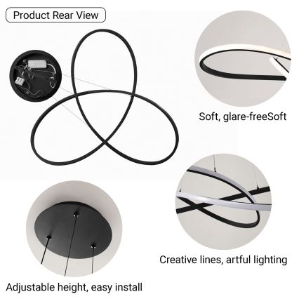 BRILAGI - LED-himmennettävä riippuvalaisin kaapelilla INFINITY LED/80W/230V 3000-6000K 80x80 cm musta + kaukosäädin