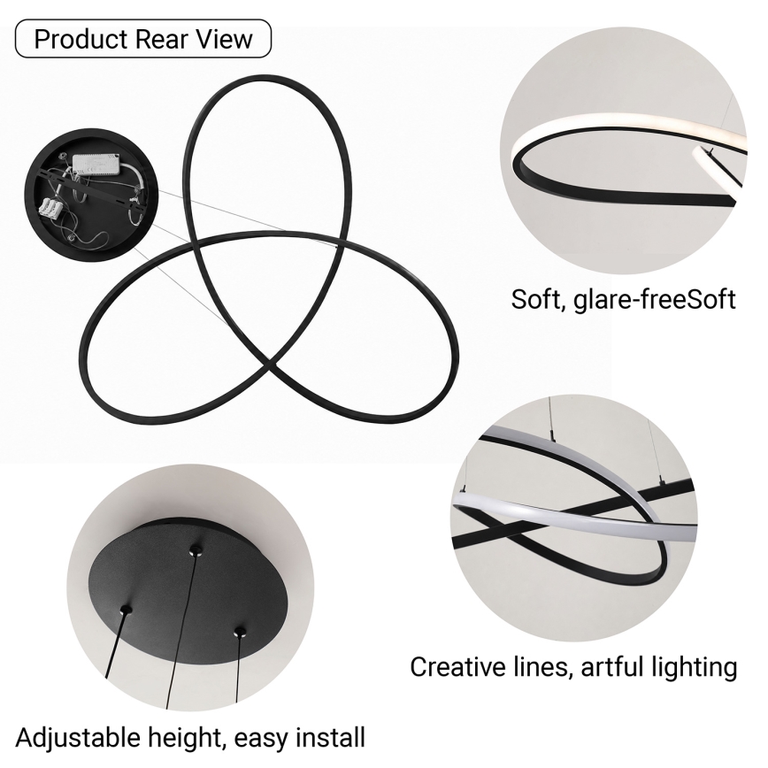 BRILAGI - LED-himmennettävä riippuvalaisin kaapelilla INFINITY LED/80W/230V 3000-6000K 80x80 cm musta + kaukosäädin