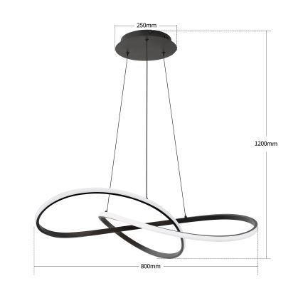 Brilagi - LED-himmennettävä riippuvalaisin kaapelilla INFINITY LED/80W/230V 3000-6000K 80x80 cm musta + kaukosäädin