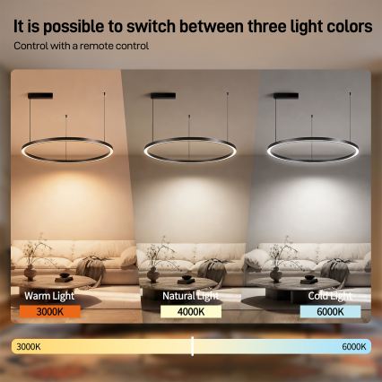 Brilagi - himmennettävä LED-riippuvalaisin vaijerilla PORTOFINO LED/60W/230V 3000–6000K Ø 80 cm musta + kaukosäädin