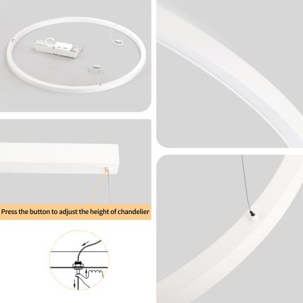 Brilagi - Himennettävä LED-riippuvalaisin vaijerilla PORTOFINO LED/60W/230V 3000-6000K Ø 80 cm valkoinen + kaukosäädin