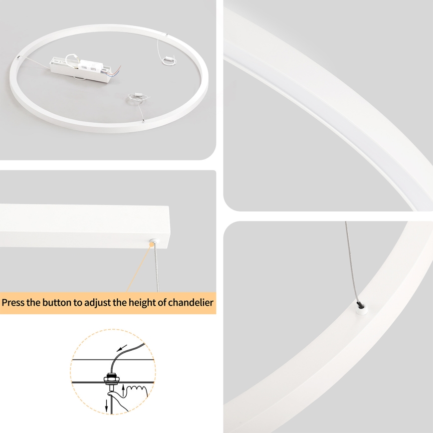 Brilagi - Himennettävä LED-riippuvalaisin vaijerilla PORTOFINO LED/60W/230V 3000-6000K Ø 80 cm valkoinen + kaukosäädin