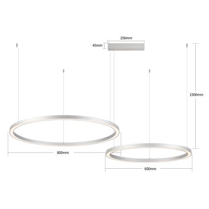 Brilagi - LED-himmennettävä riippuvalaisin kaapelilla PORTOFINO LED/98W/230V 3000-6000K hopea + kaukosäädin