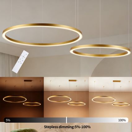 Brilagi - himmennettävä LED-riippuvalaisin vaijerilla PORTOFINO LED/98W/230V 3000-6000K kultainen + kaukosäädin