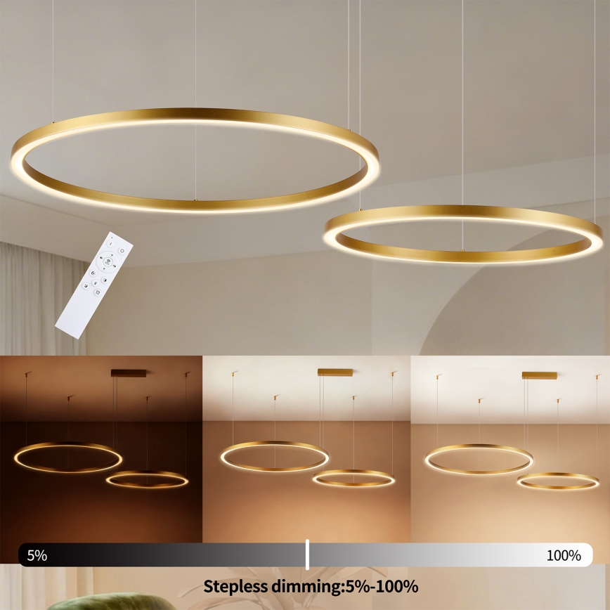 Brilagi - himmennettävä LED-riippuvalaisin vaijerilla PORTOFINO LED/98W/230V 3000-6000K kultainen + kaukosäädin