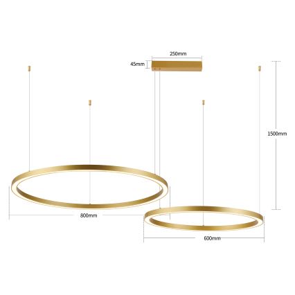 Brilagi - himmennettävä LED-riippuvalaisin vaijerilla PORTOFINO LED/98W/230V 3000-6000K kultainen + kaukosäädin
