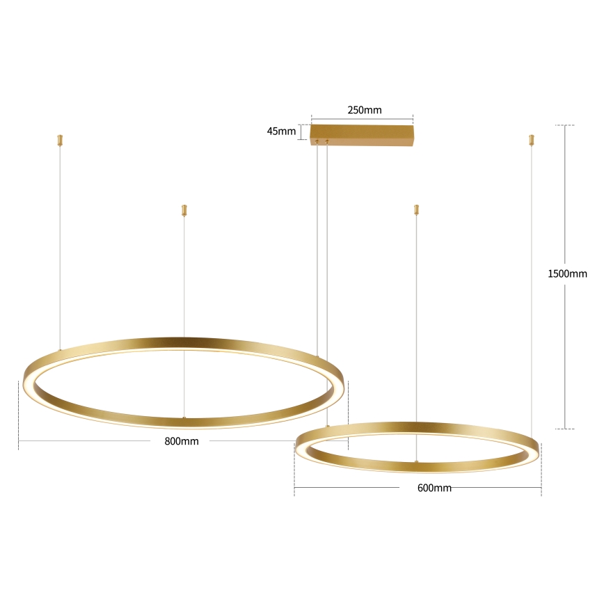 Brilagi - himmennettävä LED-riippuvalaisin vaijerilla PORTOFINO LED/98W/230V 3000-6000K kultainen + kaukosäädin