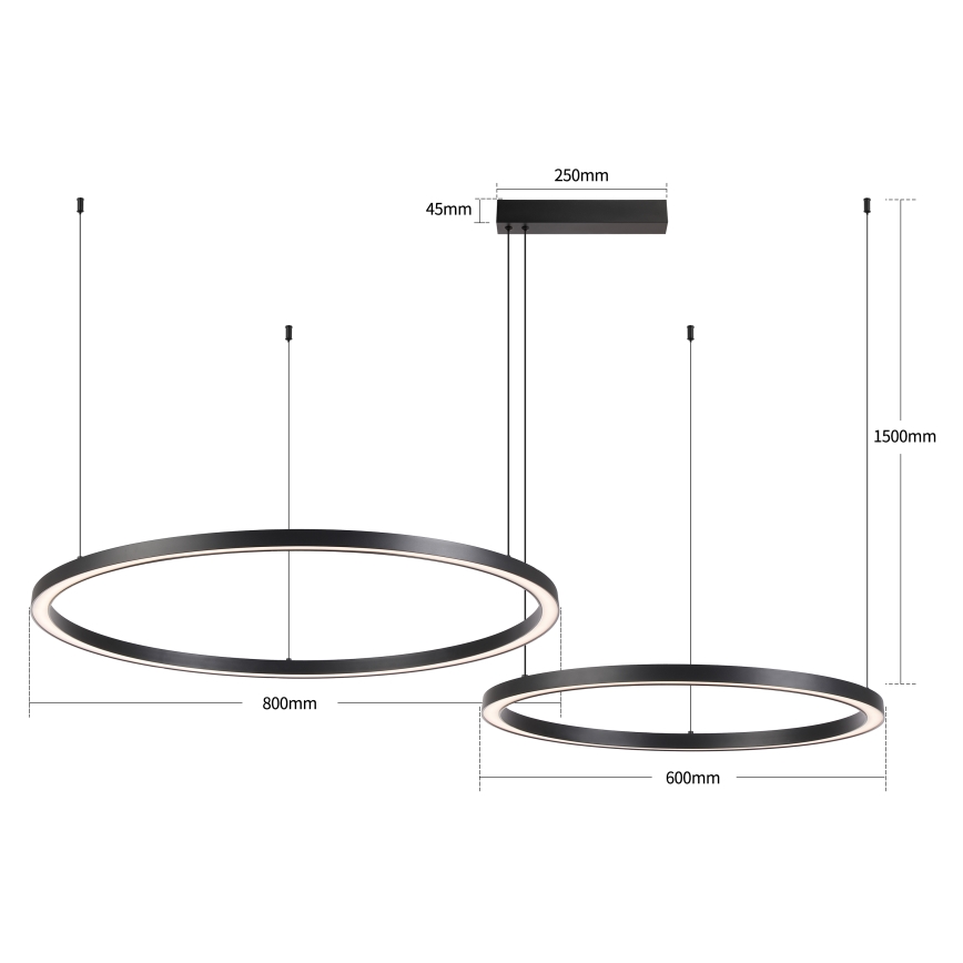 Brilagi - LED-himmennettävä riippuvalaisin vaijerilla PORTOFINO LED/98W/230V 3000-6000K musta + kaukosäädin