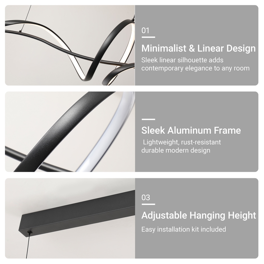 Brilagi - Himmennettävä LED-riippuvalaisin vaijerilla SIGNATURE LED/55W/230V 3000-6000K 120x23 cm musta + kaukosäädin