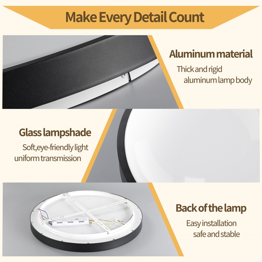 Brilagi - LED Himennettävä kattovalaisin GLASS POOL DOUBLE LED/48W/230V 3000-6000K 40 cm musta + kaukosäädin