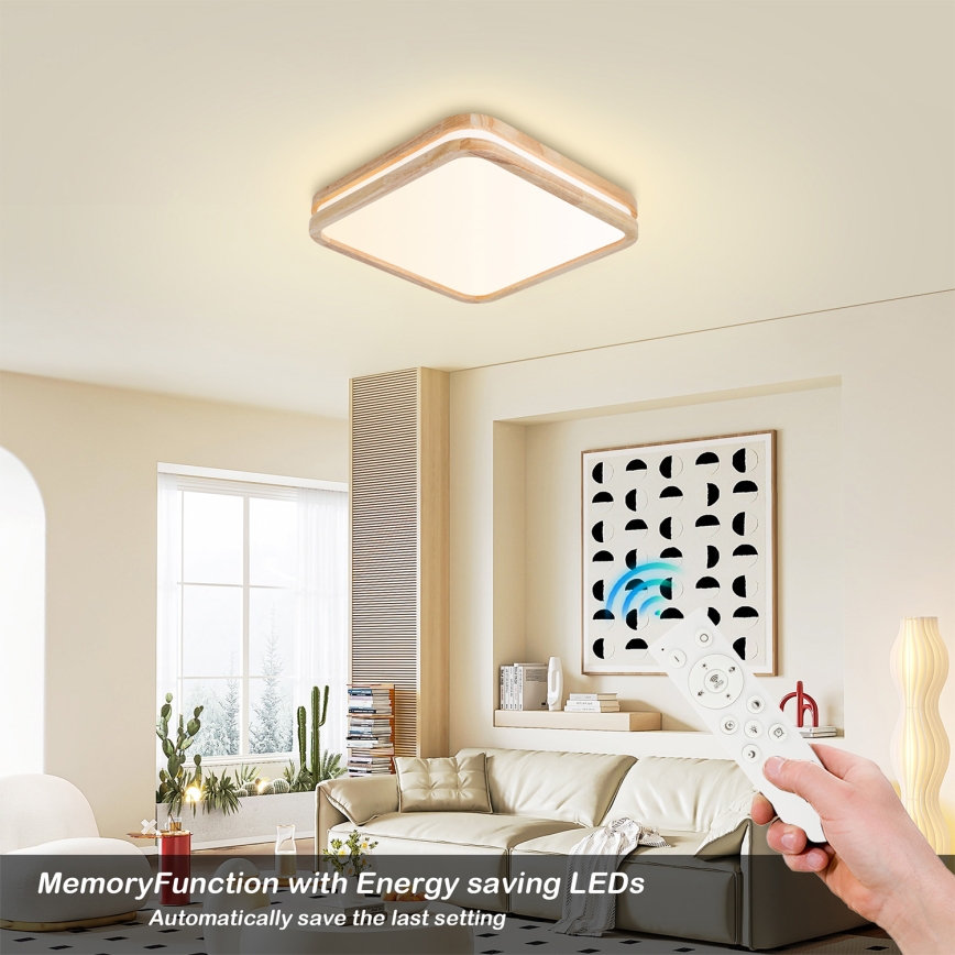 BRILAGI - LED-himmennettävä kattovalaisin MOLINA SQUARE LED/48W/230V 3000-6000K tammi 40x40 cm + kaukosäädin