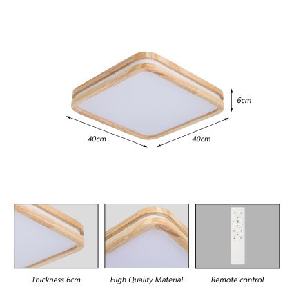 BRILAGI - LED-himmennettävä kattovalaisin MOLINA SQUARE LED/48W/230V 3000-6000K tammi 40x40 cm + kaukosäädin