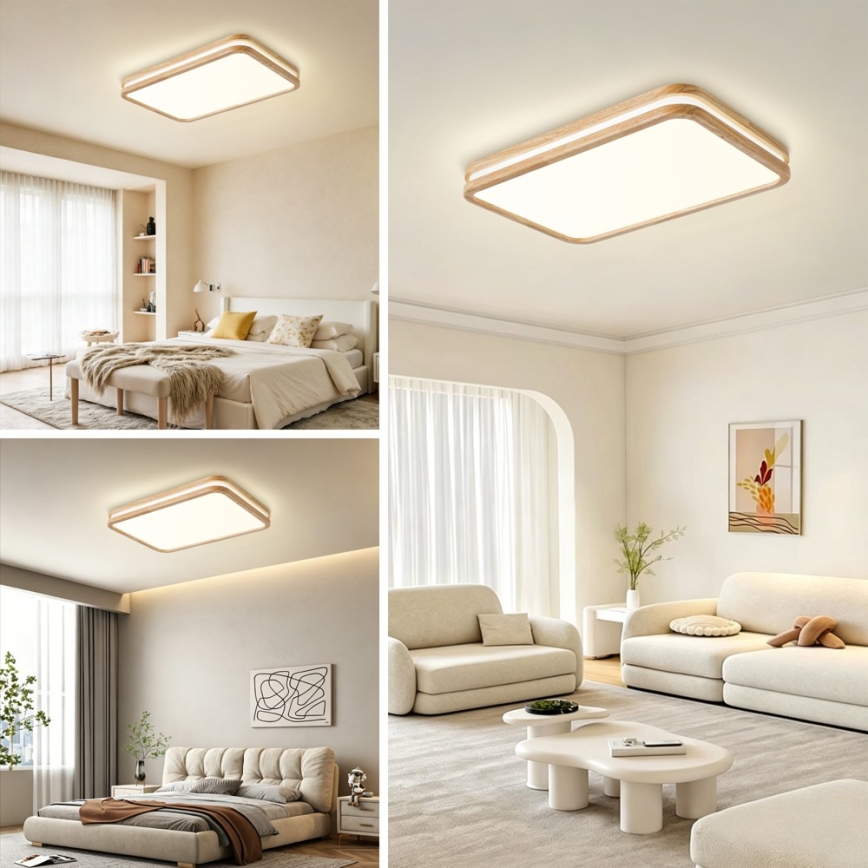 BRILAGI - himmennettävä LED-kattovalaisin MOLINA SQUARE LED/54W/230V 3000-6000K tammi 60x40 cm + kaukosäädin