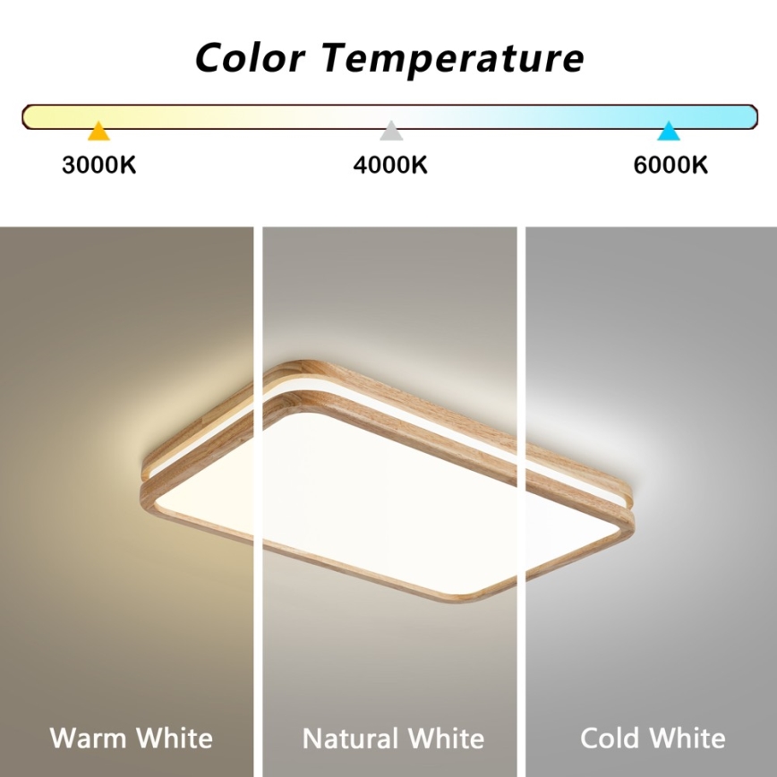 BRILAGI - himmennettävä LED-kattovalaisin MOLINA SQUARE LED/54W/230V 3000-6000K tammi 60x40 cm + kaukosäädin