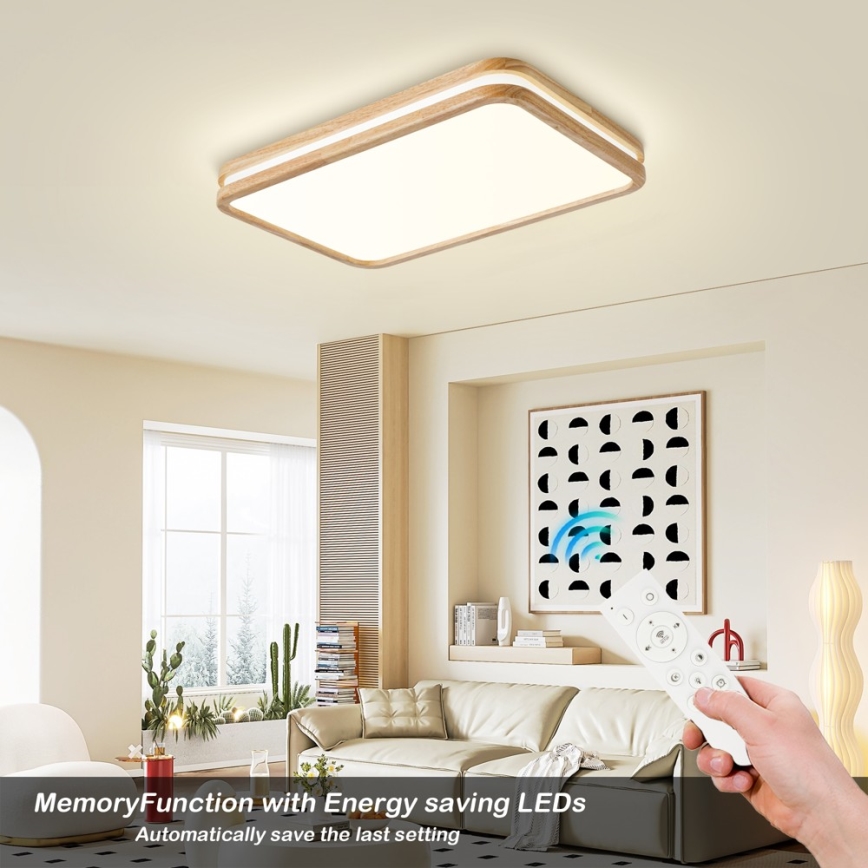 BRILAGI - himmennettävä LED-kattovalaisin MOLINA SQUARE LED/54W/230V 3000-6000K tammi 60x40 cm + kaukosäädin