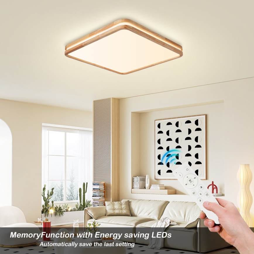 BRILAGI - Himmennettävä LED-kattovalaisin MOLINA SQUARE LED/80W/230V 3000-6000K tammi 60x60 cm + kaukosäädin
