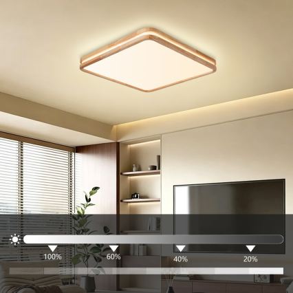 BRILAGI - Himmennettävä LED-kattovalaisin MOLINA SQUARE LED/80W/230V 3000-6000K tammi 60x60 cm + kaukosäädin