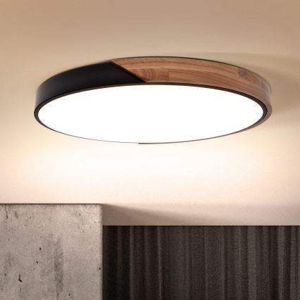 Brilagi - LED himmennettävä kattovalaisin PILANA LED/60W/230V 3000-6500K tammi/musta halkaisija 60 cm + kaukosäädin