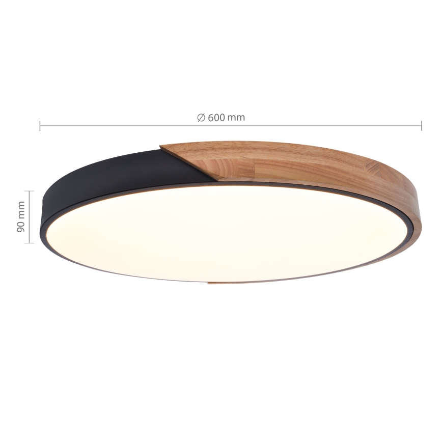 Brilagi - LED himmennettävä kattovalaisin PILANA LED/60W/230V 3000-6500K tammi/musta halkaisija 60 cm + kaukosäädin