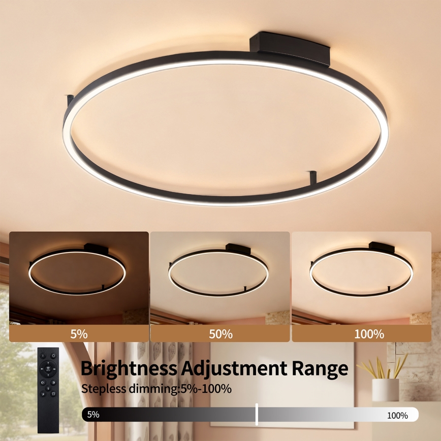 Brilagi - himennettävä LED-kattovalaisin PORTOFINO LED/60W/230V 3000–6000K halkaisija 80 cm musta + kaukosäädin