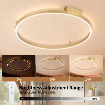 Brilagi - LED-himmennettävä kattovalaisin PORTOFINO LED/60W/230V 3000-6000K halkaisija 80 cm kultainen + kaukosäädin