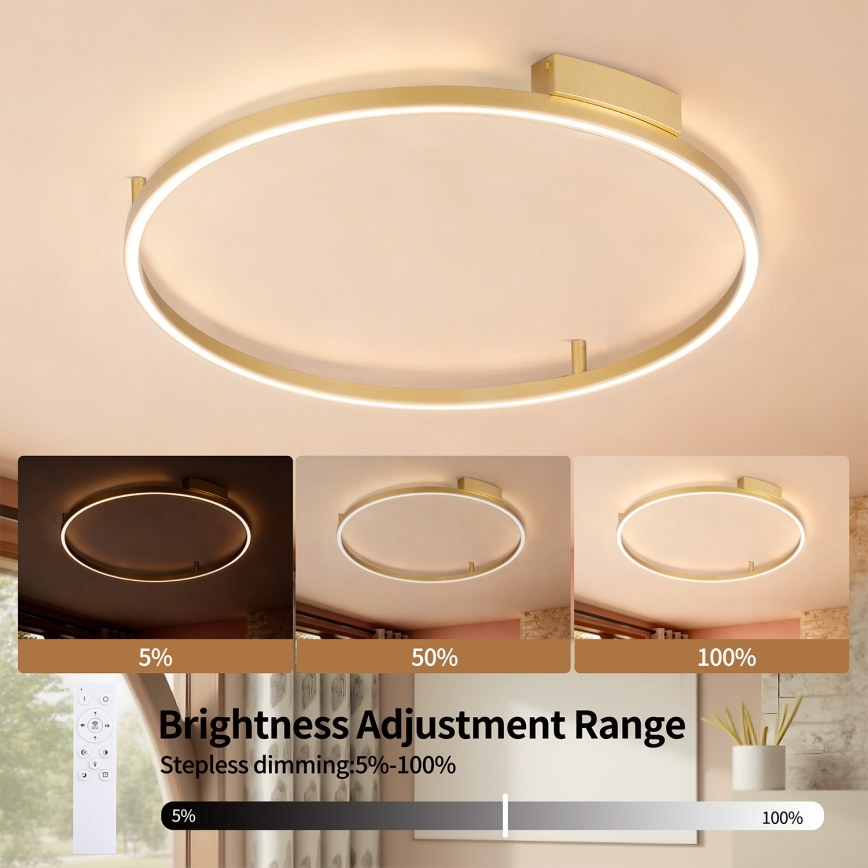 Brilagi - LED-himmennettävä kattovalaisin PORTOFINO LED/60W/230V 3000-6000K halkaisija 80 cm kultainen + kaukosäädin