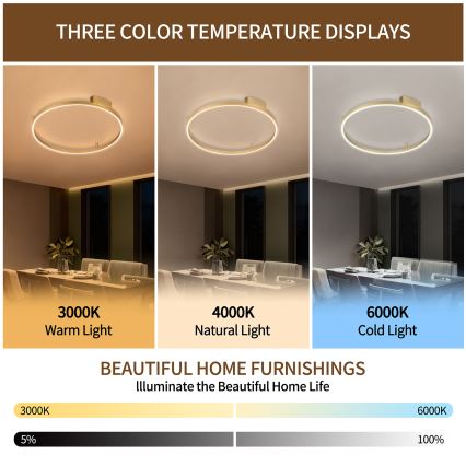 Brilagi - LED-himmennettävä kattovalaisin PORTOFINO LED/60W/230V 3000-6000K halkaisija 80 cm kultainen + kaukosäädin
