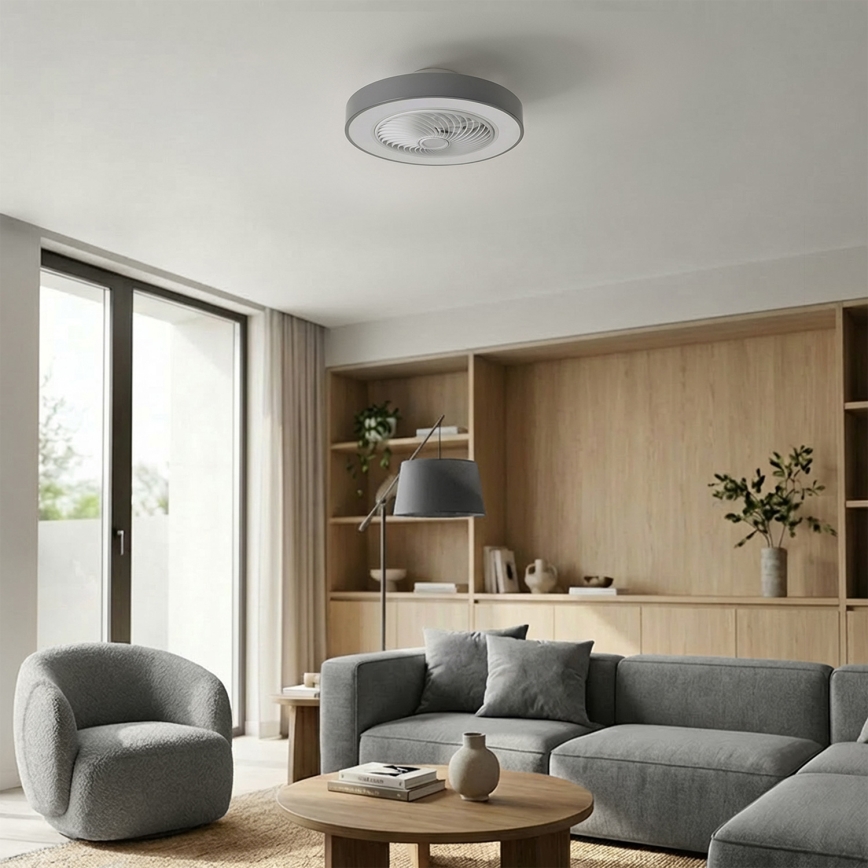 Brilagi - himmennettävä LED-kattovalaisin tuulettimella, LED 38 W, 230 V, 3000–6500 K, halkaisija 50 cm, harmaa + kaukosäädin