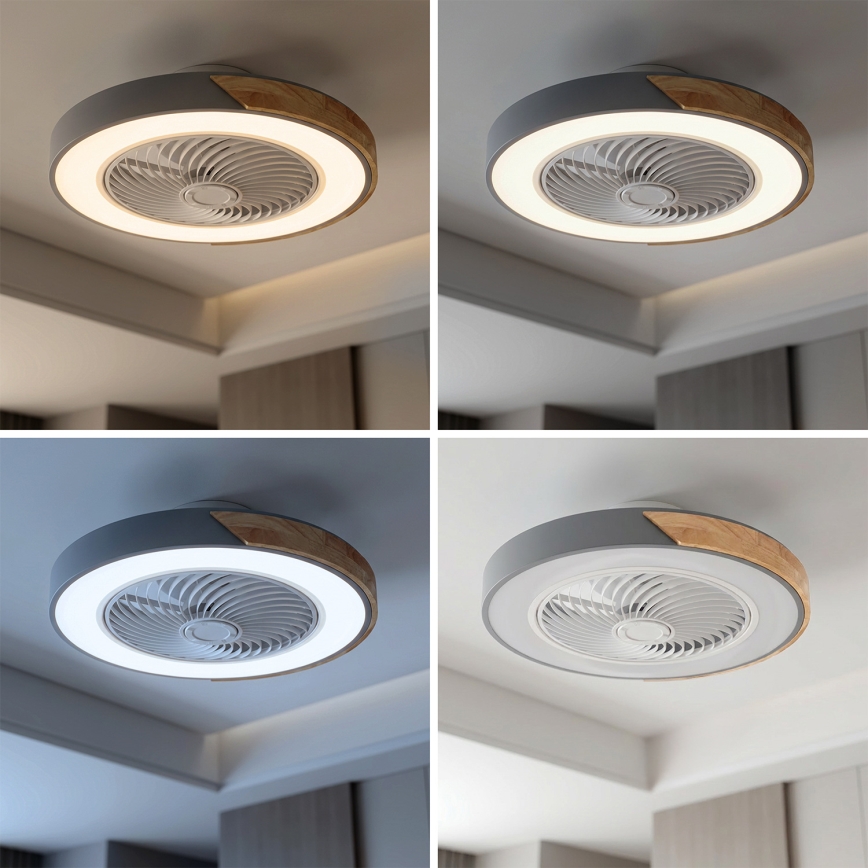 Brilagi - Himmennettävä LED-kattovalaisin tuulettimella LED/38W/230V 3000–6500K 3000–6500K Ø 50 cm harmaa/tammi + kaukosäädin