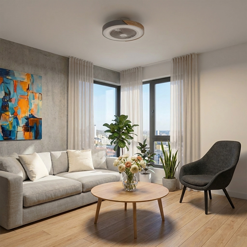 Brilagi - Himmennettävä LED-kattovalaisin tuulettimella LED/38W/230V 3000–6500K 3000–6500K Ø 50 cm harmaa/tammi + kaukosäädin
