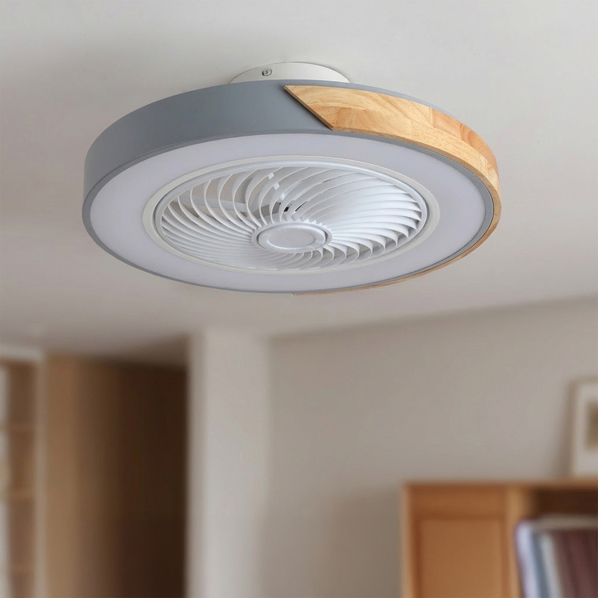 Brilagi - Himmennettävä LED-kattovalaisin tuulettimella LED/38W/230V 3000–6500K 3000–6500K Ø 50 cm harmaa/tammi + kaukosäädin