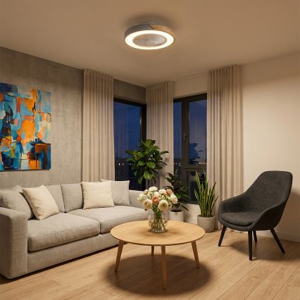 Brilagi - Himmennettävä LED-kattovalaisin tuulettimella LED/38W/230V 3000–6500K 3000–6500K Ø 50 cm harmaa/tammi + kaukosäädin