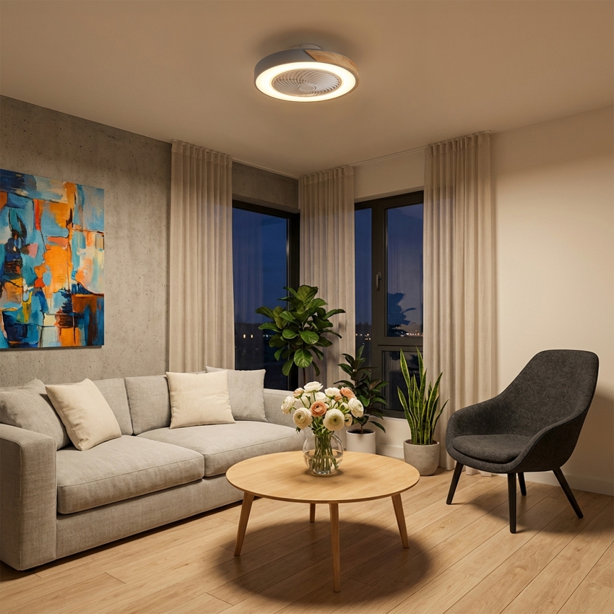 Brilagi - Himmennettävä LED-kattovalaisin tuulettimella LED/38W/230V 3000–6500K 3000–6500K Ø 50 cm harmaa/tammi + kaukosäädin