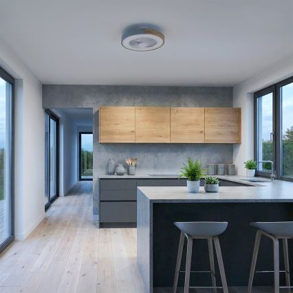 Brilagi - Himmennettävä LED-kattovalaisin tuulettimella LED/38W/230V 3000–6500K 3000–6500K Ø 50 cm harmaa/tammi + kaukosäädin