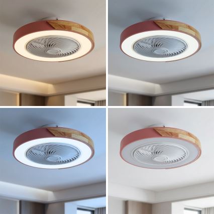 Brilagi - himmennettävä LED-kattovalaisin tuulettimella LED/38W/230V 3000-6500K 3000-6500K halkaisija 50 cm vaaleanpunainen/tammi + kaukosäädin