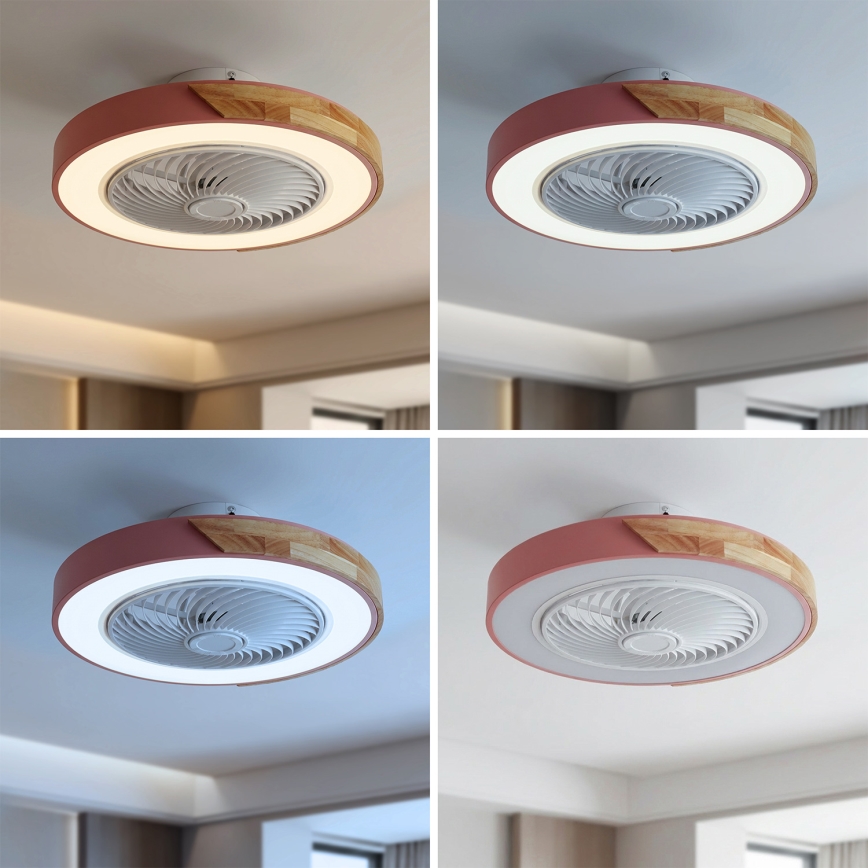 Brilagi - himmennettävä LED-kattovalaisin tuulettimella LED/38W/230V 3000-6500K 3000-6500K halkaisija 50 cm vaaleanpunainen/tammi + kaukosäädin