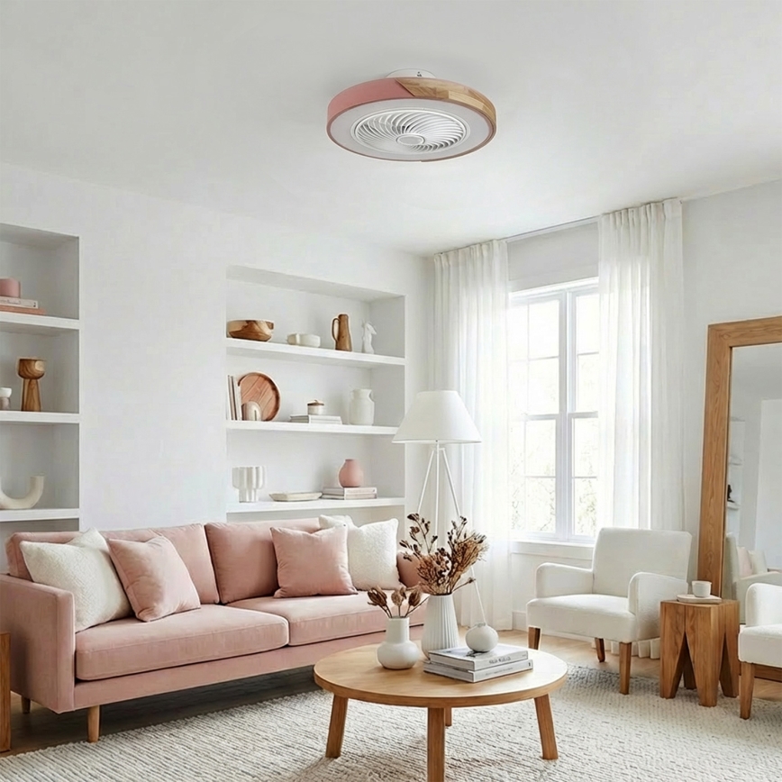 Brilagi - himmennettävä LED-kattovalaisin tuulettimella LED/38W/230V 3000-6500K 3000-6500K halkaisija 50 cm vaaleanpunainen/tammi + kaukosäädin