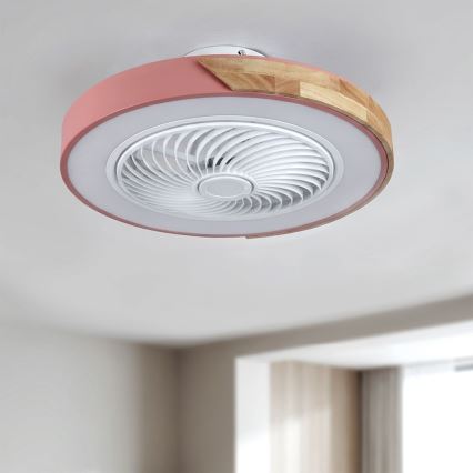 Brilagi - himmennettävä LED-kattovalaisin tuulettimella LED/38W/230V 3000-6500K 3000-6500K halkaisija 50 cm vaaleanpunainen/tammi + kaukosäädin