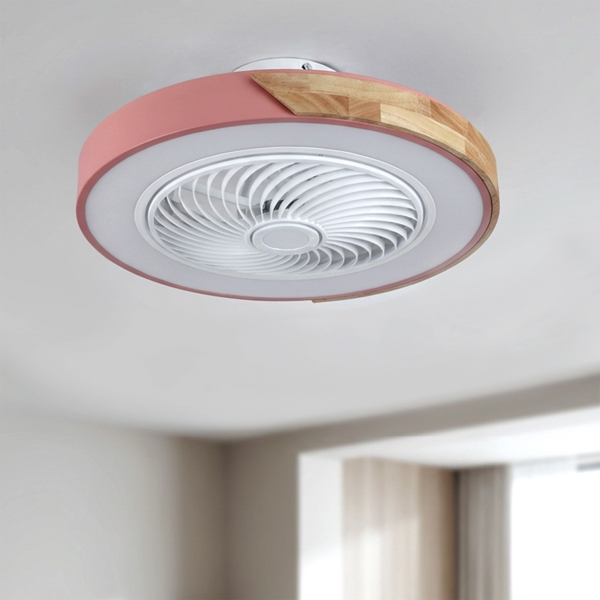 Brilagi - himmennettävä LED-kattovalaisin tuulettimella LED/38W/230V 3000-6500K 3000-6500K halkaisija 50 cm vaaleanpunainen/tammi + kaukosäädin