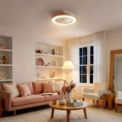 Brilagi - himmennettävä LED-kattovalaisin tuulettimella LED/38W/230V 3000-6500K 3000-6500K halkaisija 50 cm vaaleanpunainen/tammi + kaukosäädin