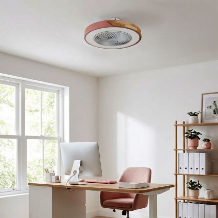 Brilagi - himmennettävä LED-kattovalaisin tuulettimella LED/38W/230V 3000-6500K 3000-6500K halkaisija 50 cm vaaleanpunainen/tammi + kaukosäädin