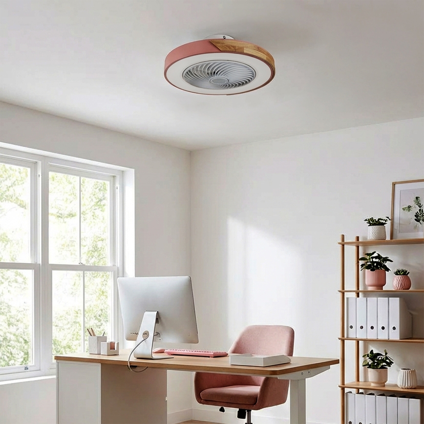 Brilagi - himmennettävä LED-kattovalaisin tuulettimella LED/38W/230V 3000-6500K 3000-6500K halkaisija 50 cm vaaleanpunainen/tammi + kaukosäädin