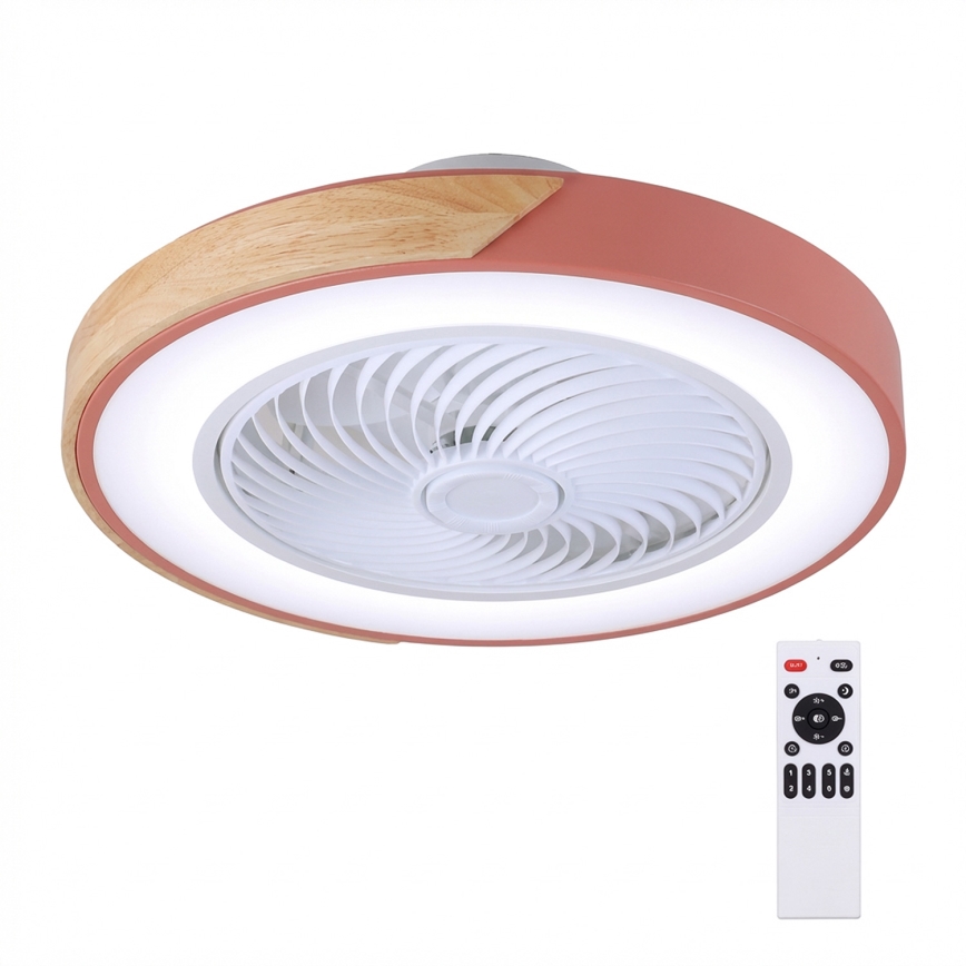 Brilagi - himmennettävä LED-kattovalaisin tuulettimella LED/38W/230V 3000-6500K 3000-6500K halkaisija 50 cm vaaleanpunainen/tammi + kaukosäädin