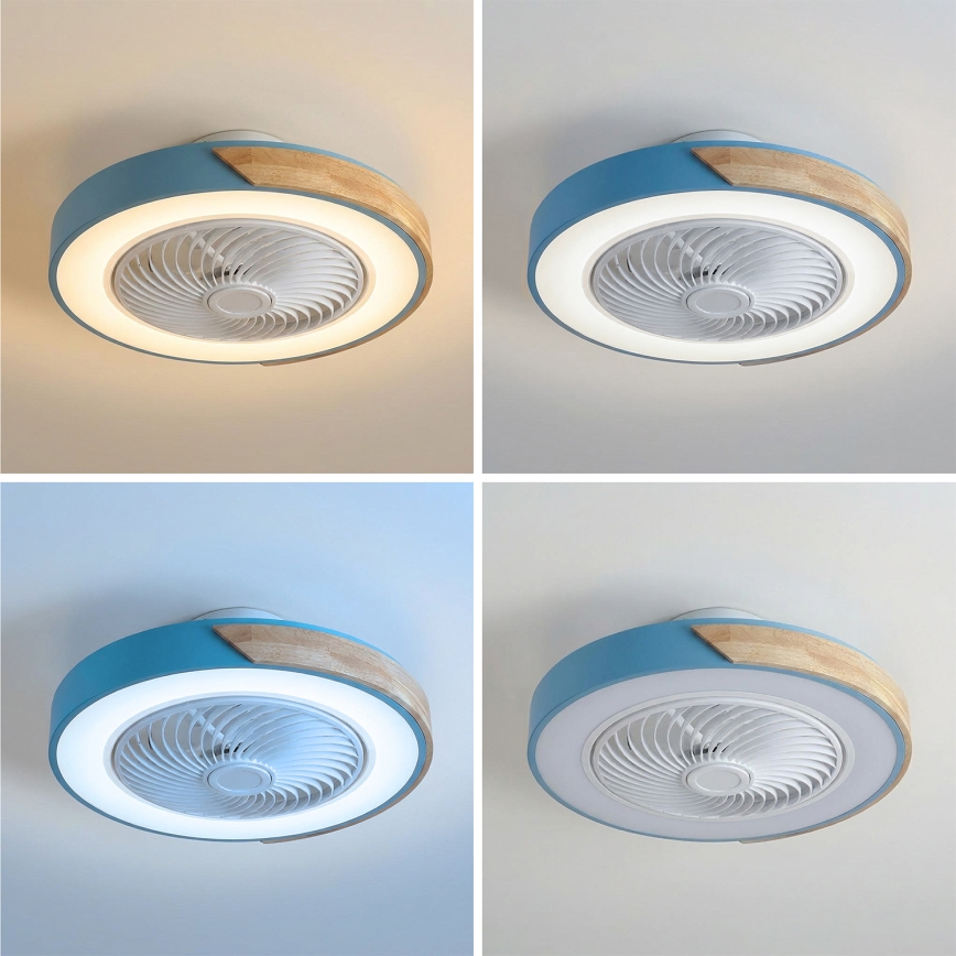 Brilagi - LED-himmennettävä kattovalaisin tuulettimella LED/38W/230V 3000-6500K 3000-6500K halkaisija 50 cm sininen/tammi + kaukosäädin