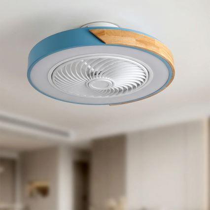 Brilagi - LED-himmennettävä kattovalaisin tuulettimella LED/38W/230V 3000-6500K 3000-6500K halkaisija 50 cm sininen/tammi + kaukosäädin