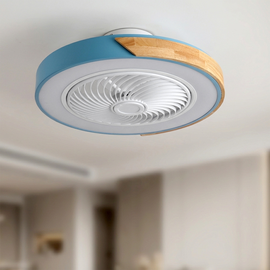 Brilagi - LED-himmennettävä kattovalaisin tuulettimella LED/38W/230V 3000-6500K 3000-6500K halkaisija 50 cm sininen/tammi + kaukosäädin
