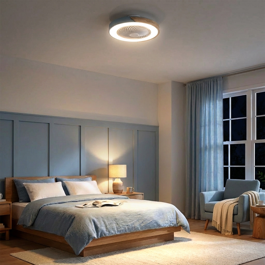 Brilagi - LED-himmennettävä kattovalaisin tuulettimella LED/38W/230V 3000-6500K 3000-6500K halkaisija 50 cm sininen/tammi + kaukosäädin