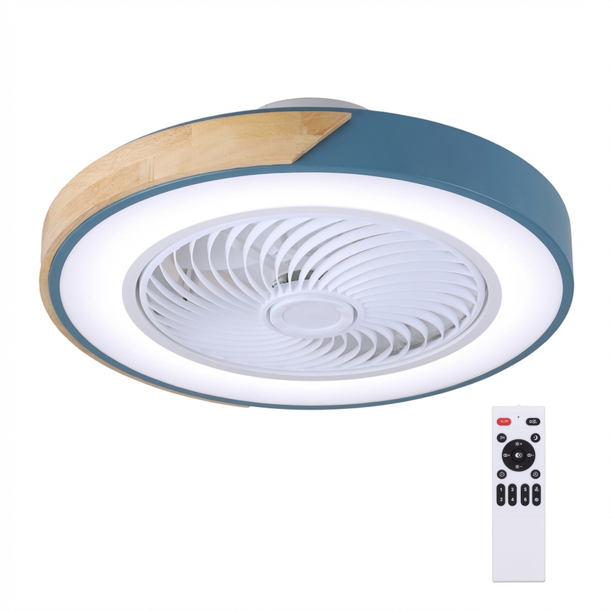Brilagi - LED-himmennettävä kattovalaisin tuulettimella LED/38W/230V 3000-6500K 3000-6500K halkaisija 50 cm sininen/tammi + kaukosäädin