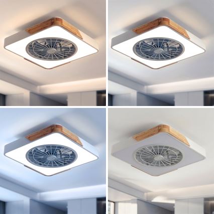 Brilagi - LED-himmennettävä kattovalaisin tuulettimella LED/38W/230V 3000-6500K 3000-6500K 50x50 cm valkoinen/tammi + kaukosäädin