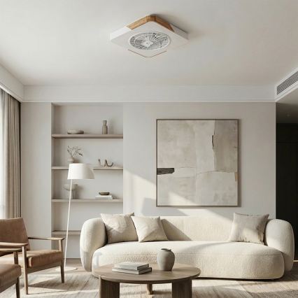 Brilagi - LED-himmennettävä kattovalaisin tuulettimella LED/38W/230V 3000-6500K 3000-6500K 50x50 cm valkoinen/tammi + kaukosäädin
